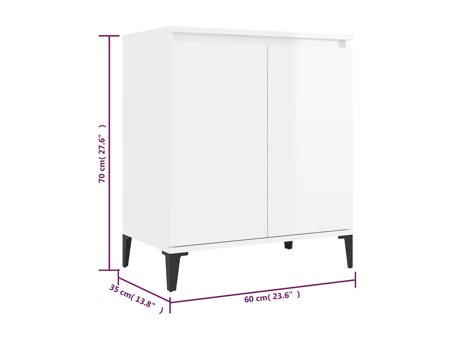 Buffet blanc brillant 60x35x70 cm bois d'ingénierie