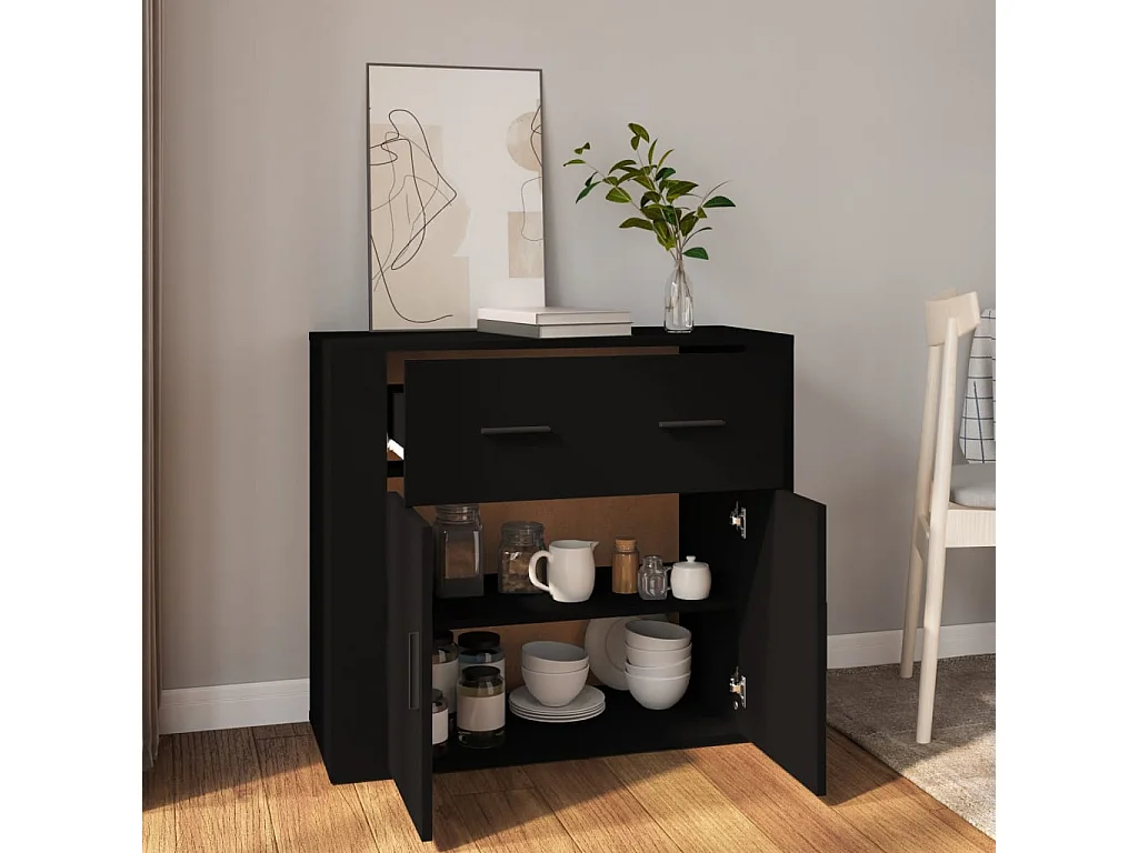 Credenza Nera 80x33x70 cm in Legno Multistrato