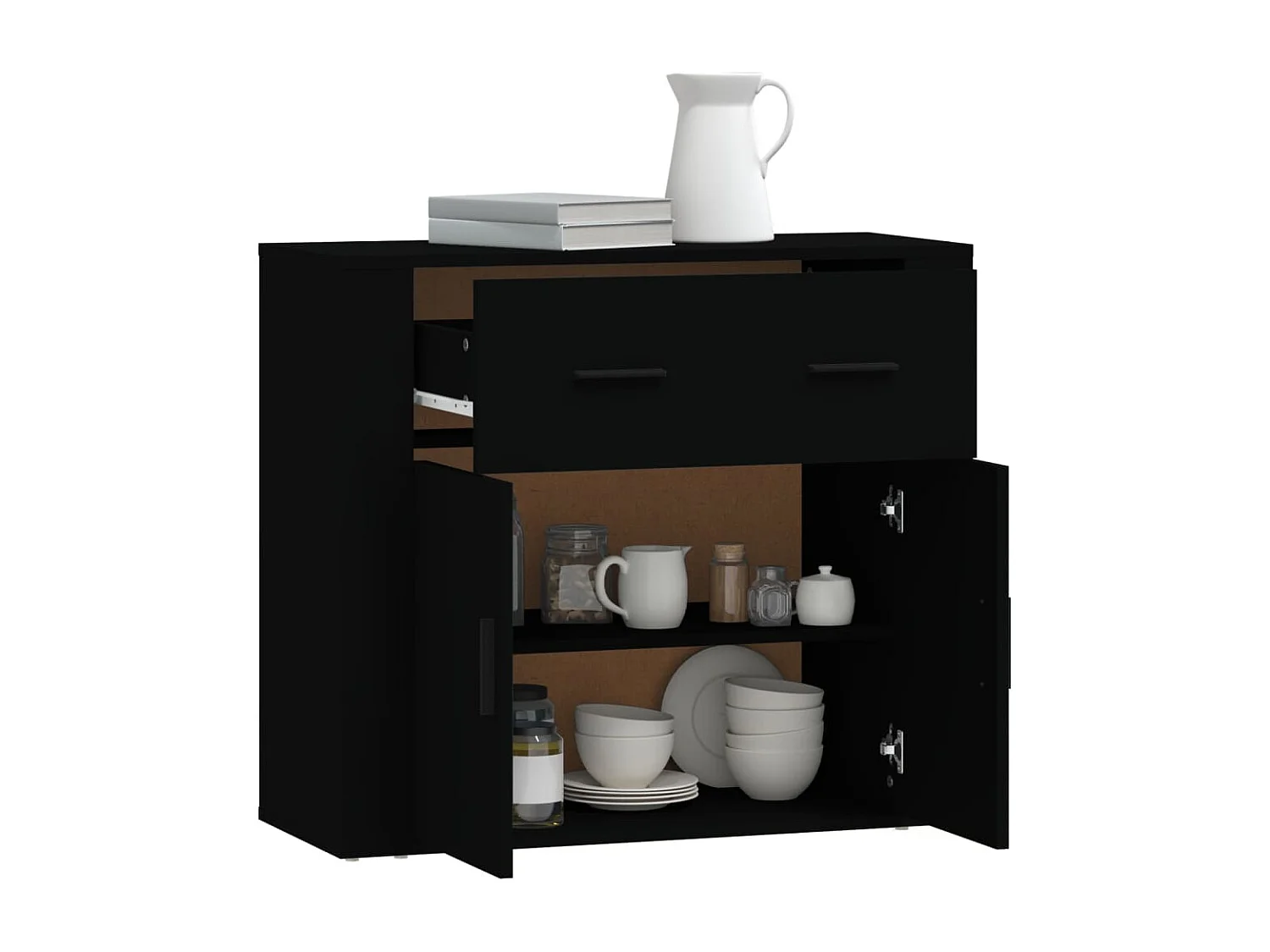 Credenza Nera 80x33x70 cm in Legno Multistrato