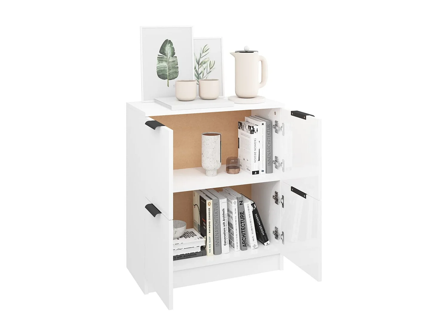 Credenza Bianco Lucido 60x30x70 cm in Legno Multistrato