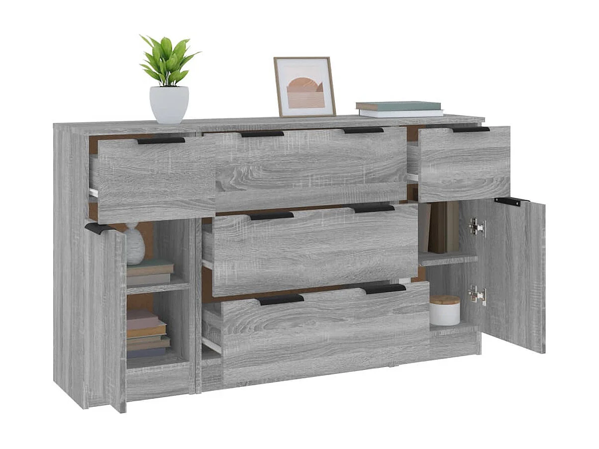 Ensemble de buffets 3 pcs Sonoma gris Bois d'ingénierie