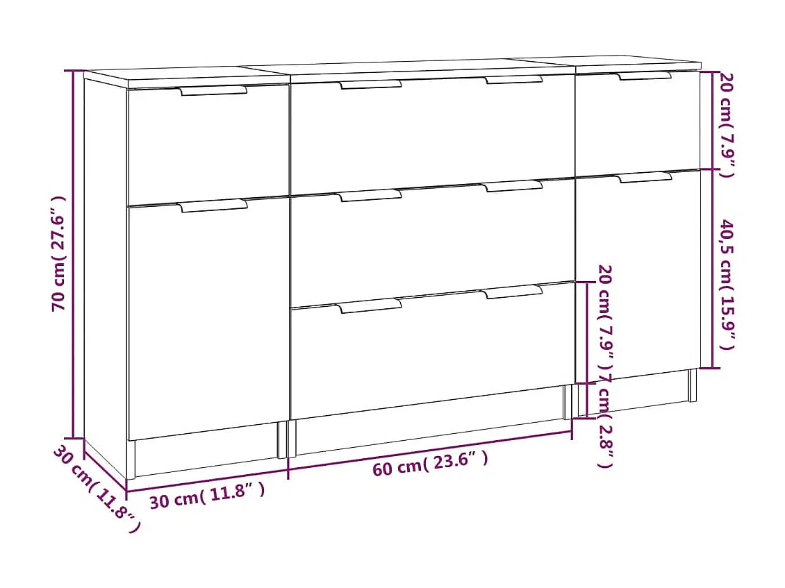 Ensemble de buffets 3 pcs Sonoma gris Bois d'ingénierie