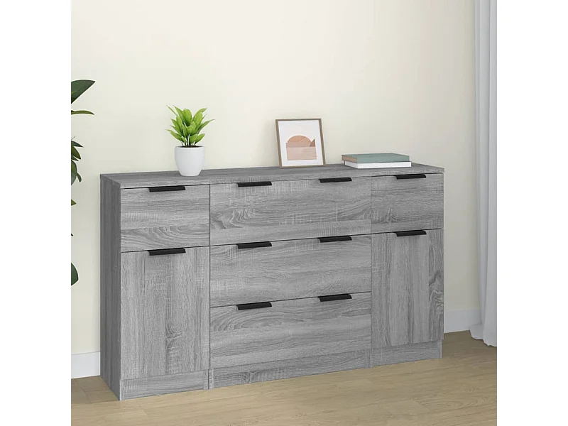 3-tlg. Sideboard-Set Grau Sonoma Holzwerkstoff