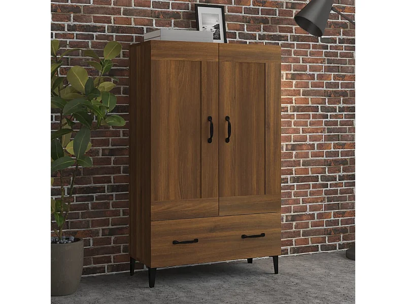 Aparador alto de madera contrachapada marrón roble 70x31x115 cm