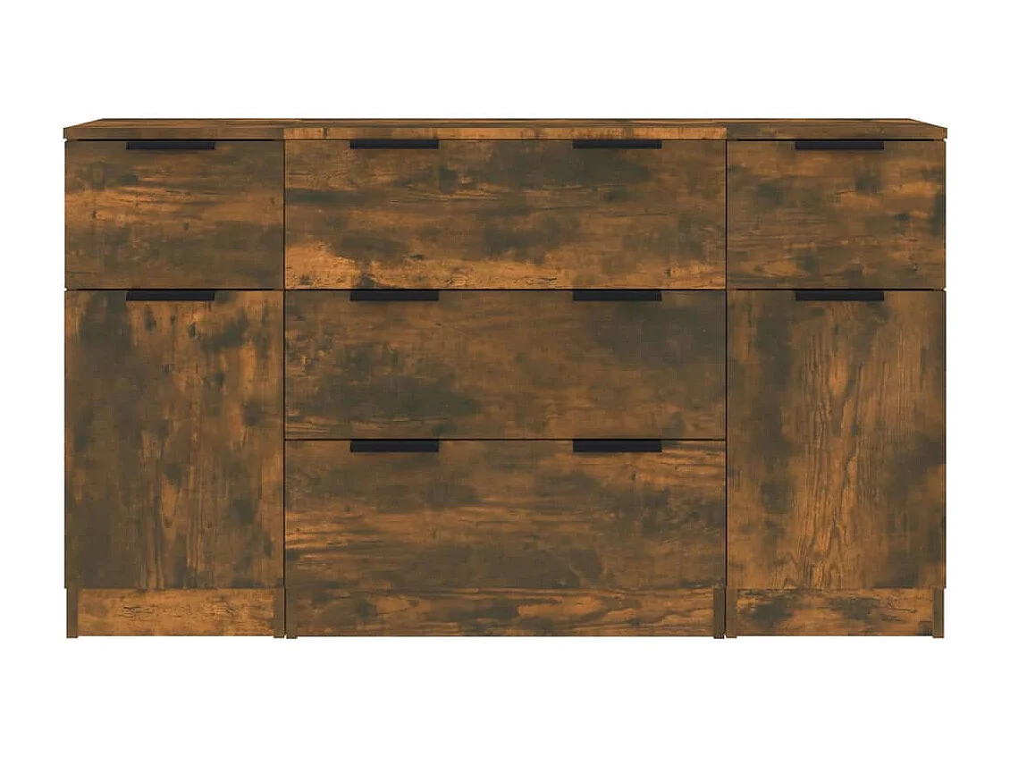 3-delige Dressoirset bewerkt hout gerookt eiken