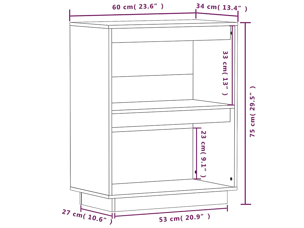 Armoire console Marron miel 60x34x75 cm Bois de pin solide