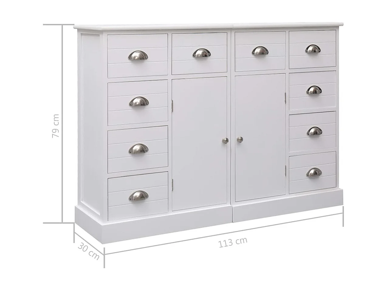 Sideboard mit 10 Schubladen Weiß 113x30x79 cm Holz