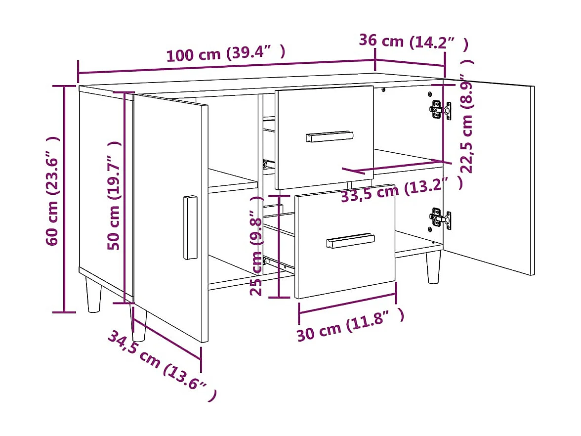 Buffet noir 100x36x60 cm bois d'ingénierie