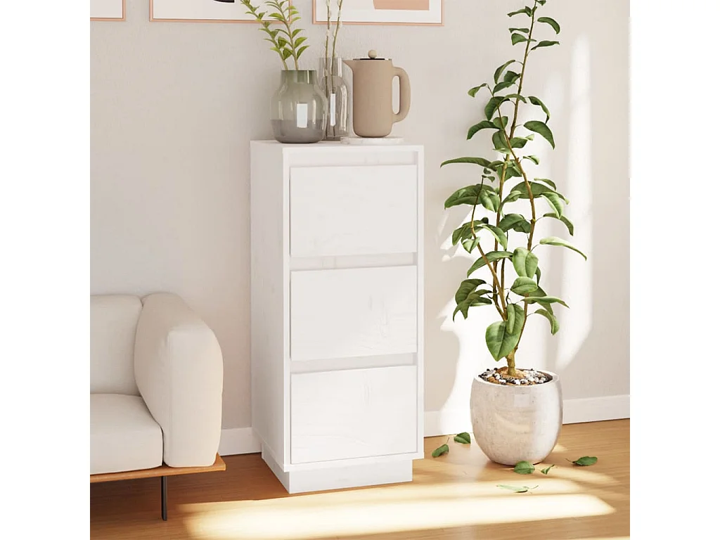 Buffet Blanc 32x34x75 cm Bois massif de pin