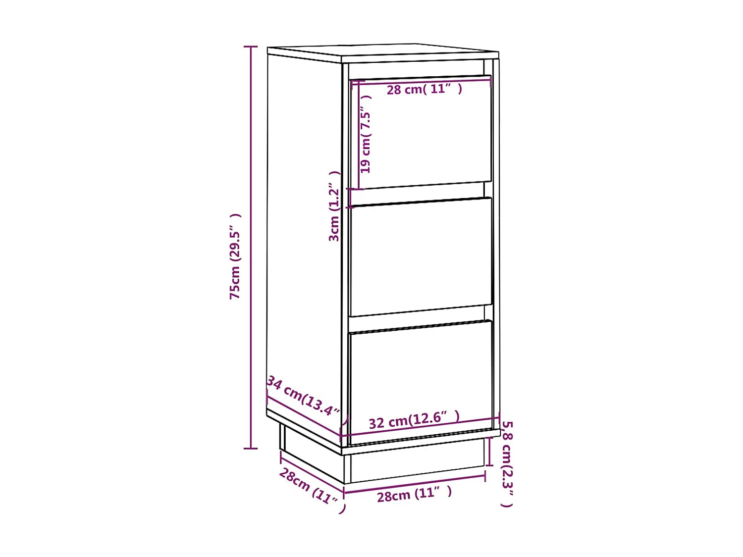 Buffet Blanc 32x34x75 cm Bois massif de pin