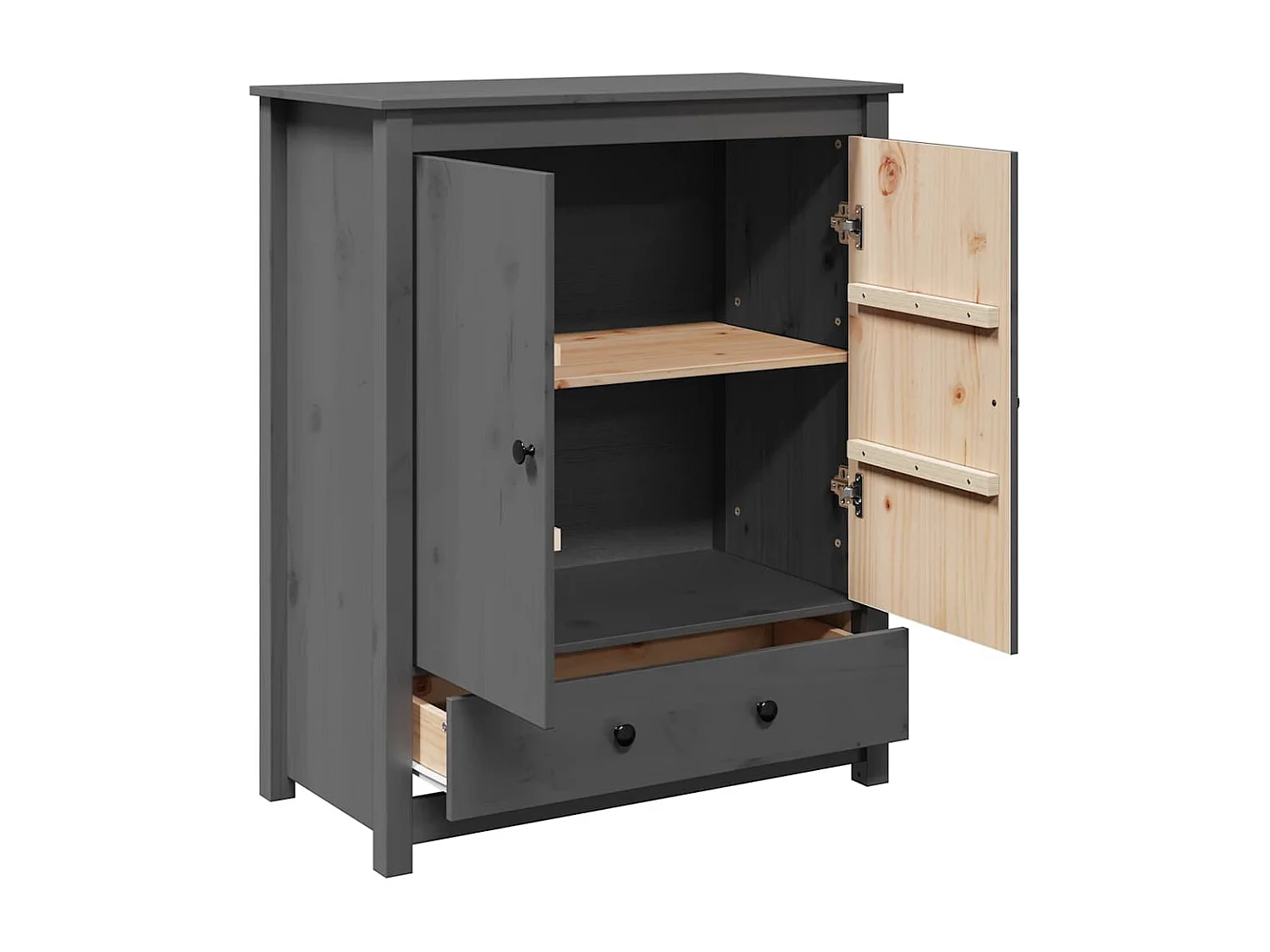 Highboard Grau 83x41,5x100 cm Massivholz Kiefer