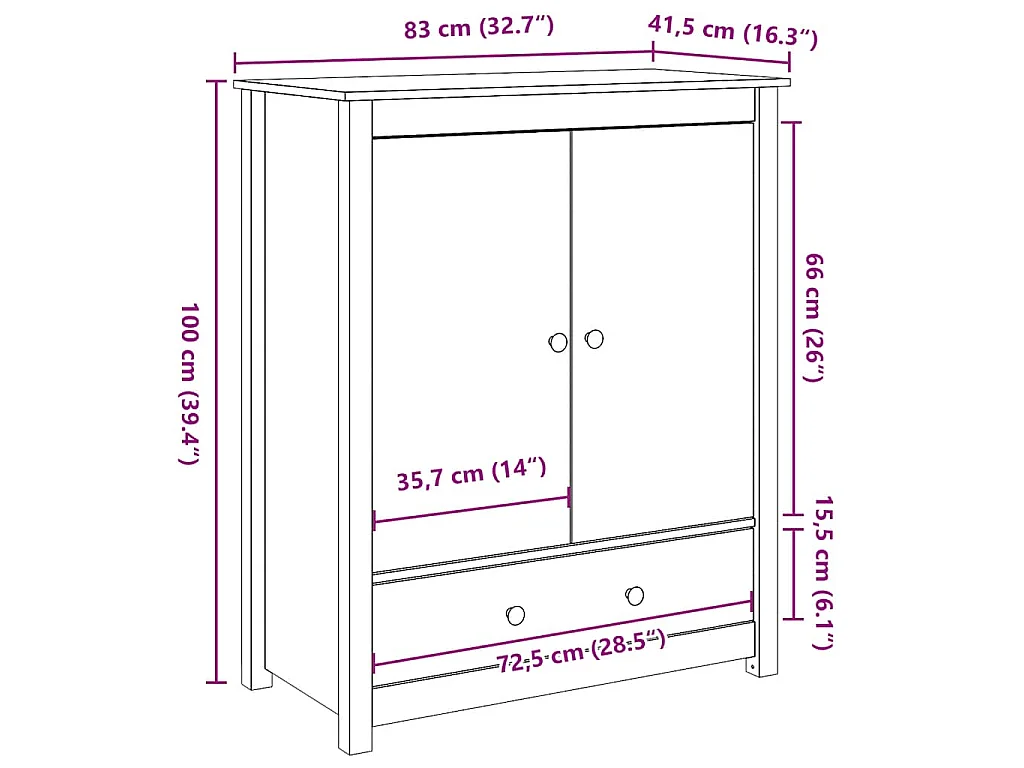 Buffet Gris 83x41,5x100 cm Bois massif de pin