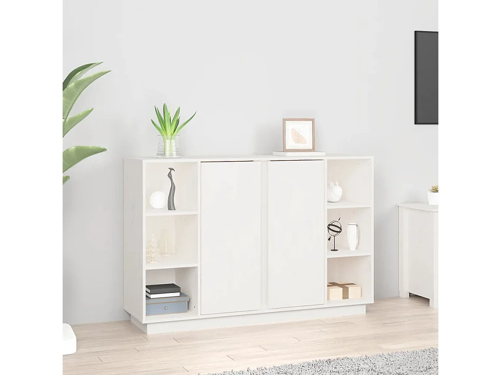Sideboard Weiß 120x35x80 cm Massivholz Kiefer