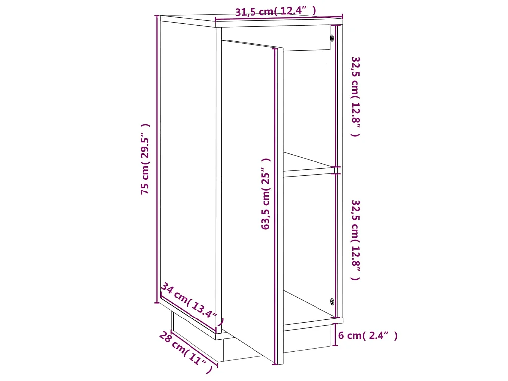 Sideboards 2 Stk. Weiß 31,5x34x75 cm Massivholz Kiefer