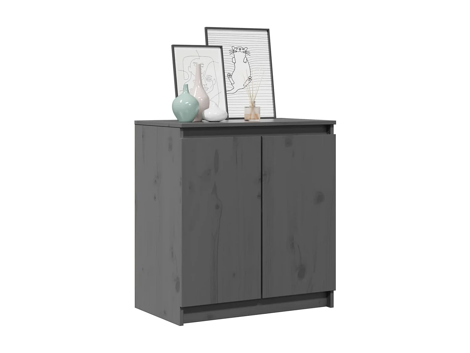 Armoire latérale gris 60x36x65 cm bois de pin massif