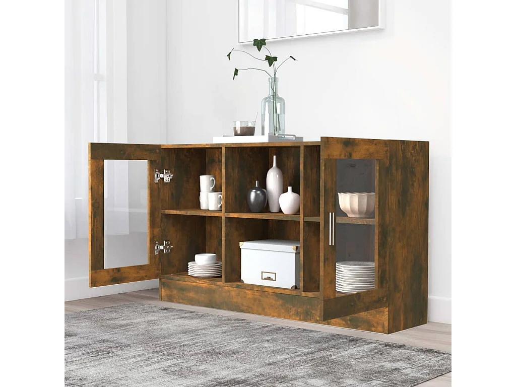 Armoire à vitrine Chêne fumé 120x30,5x70 cm Bois d'ingénierie