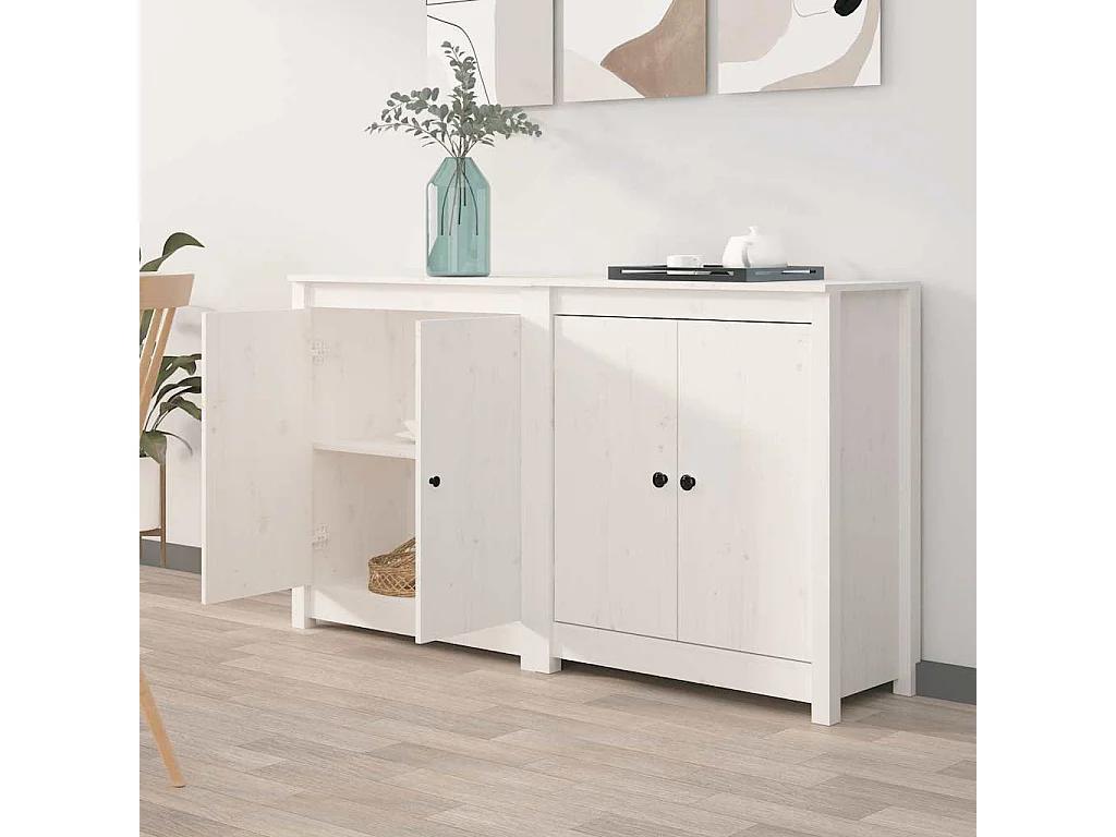 Sideboards 2 Stk. Weiß 70x35x80 cm Massivholz Kiefer