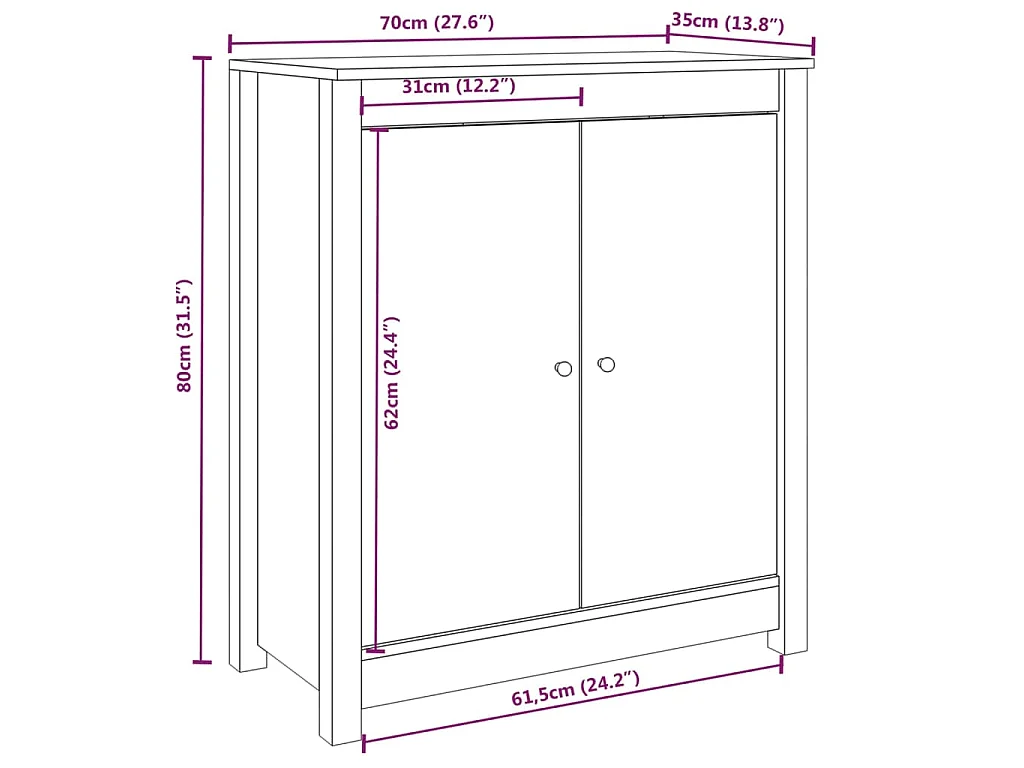 Sideboards 2 Stk. Weiß 70x35x80 cm Massivholz Kiefer