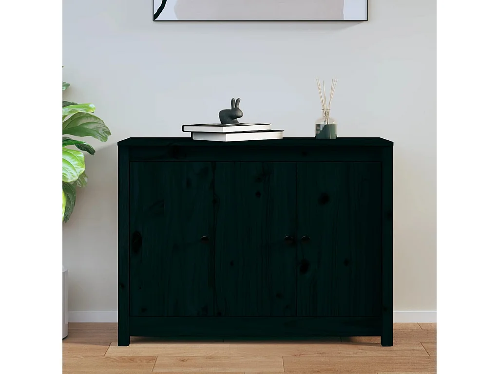 Credenza Nera 100x35x74 cm in Legno Massello di Pino