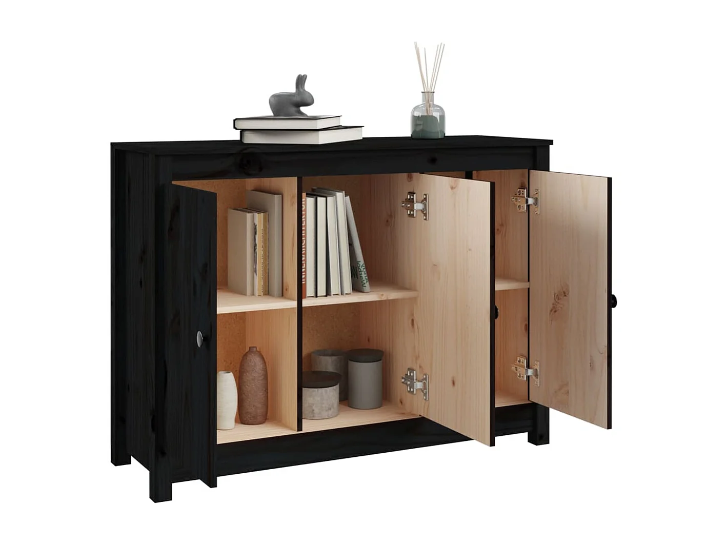 Credenza Nera 100x35x74 cm in Legno Massello di Pino