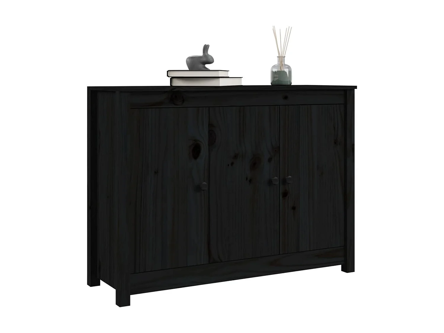 Credenza Nera 100x35x74 cm in Legno Massello di Pino