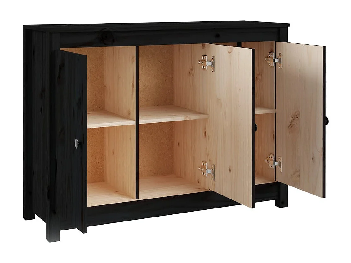 Credenza Nera 100x35x74 cm in Legno Massello di Pino