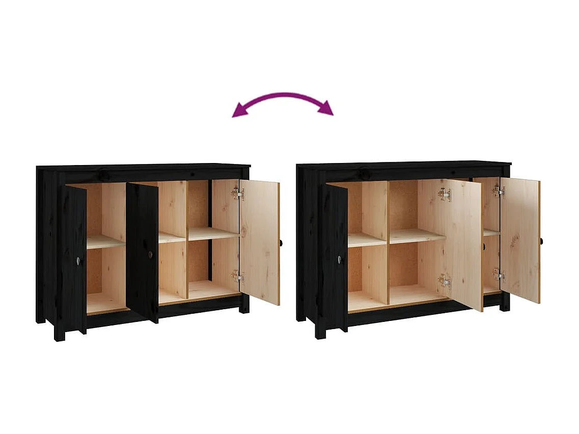 Credenza Nera 100x35x74 cm in Legno Massello di Pino