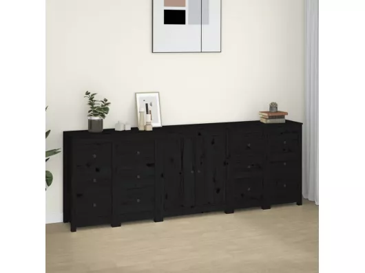 Kauf Unique Sideboard Schwarz 230x35x80 cm Massivholz Kiefer