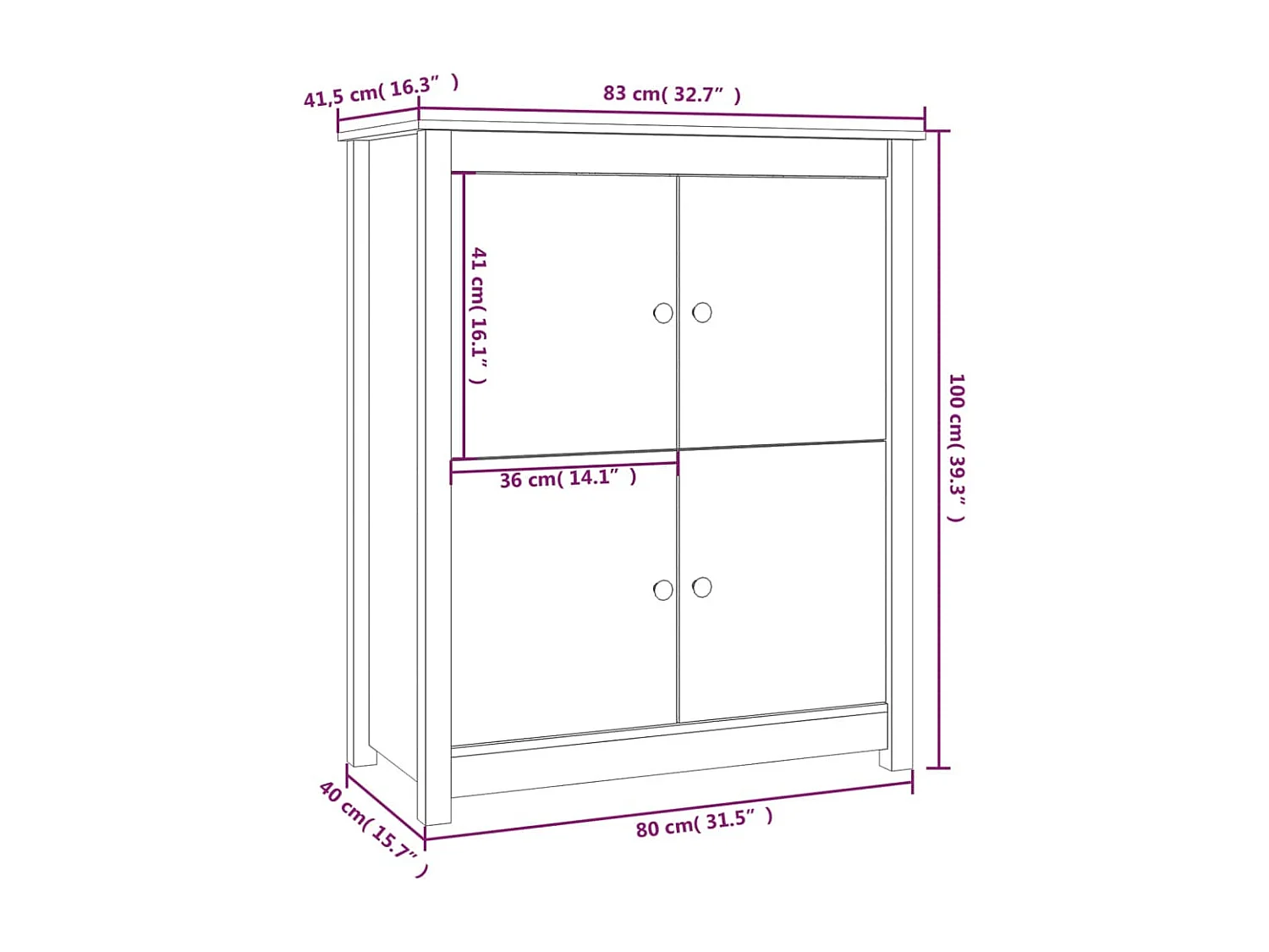 Buffet Marron miel 83x41,5x100 cm Bois massif de pin
