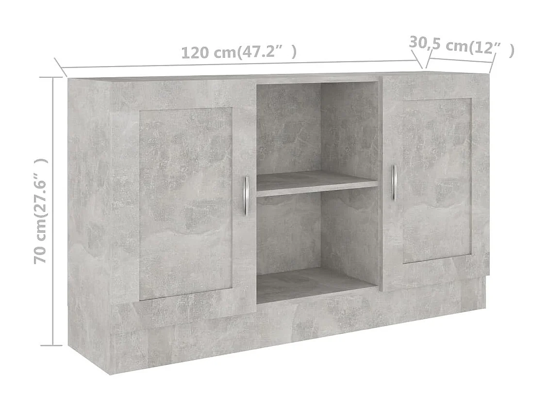 Buffet Gris béton 120x30,5x70 cm Bois d'ingénierie