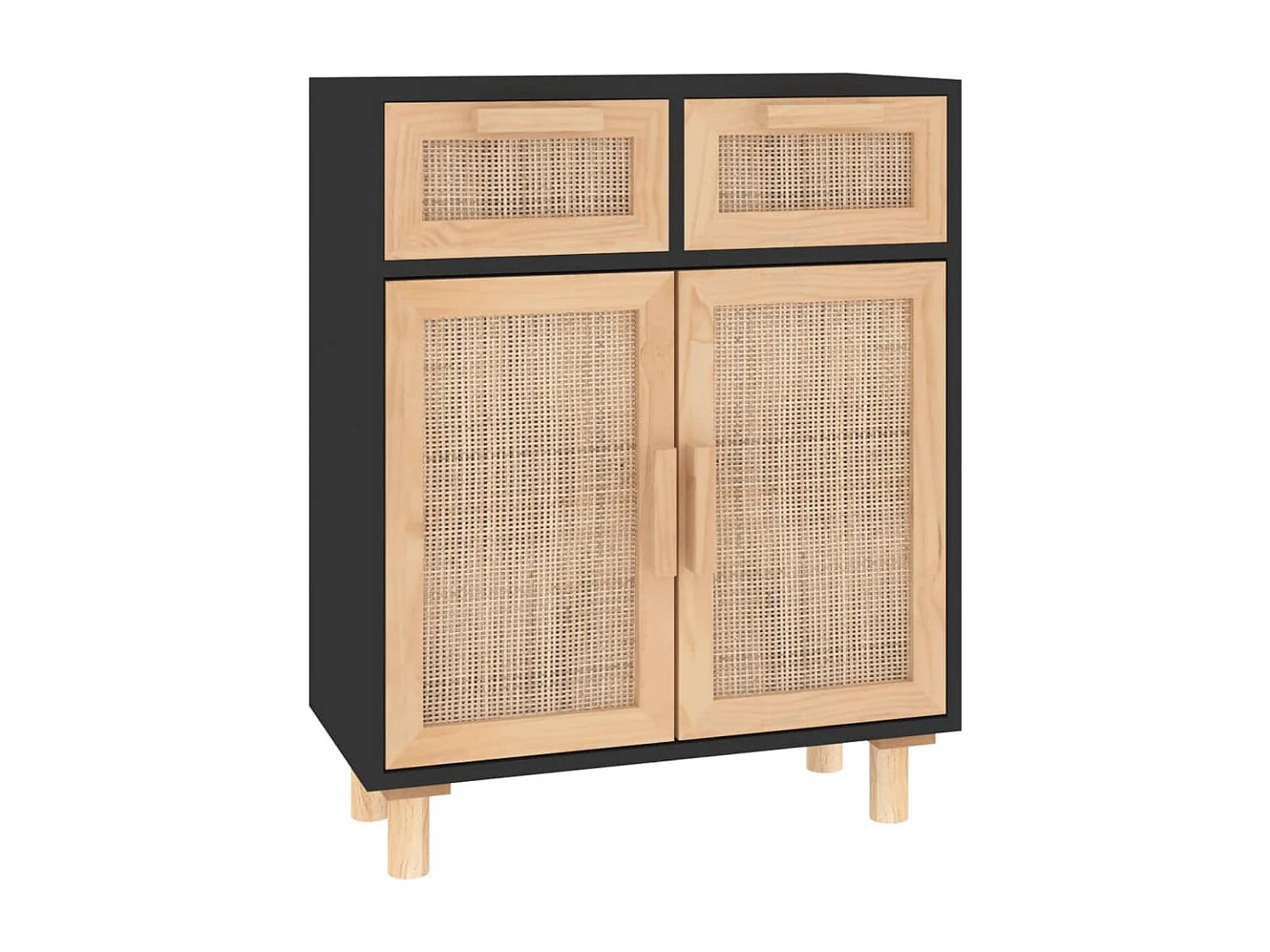 Dressoir 60x30x75 cm massief grenen hout en rattan zwart