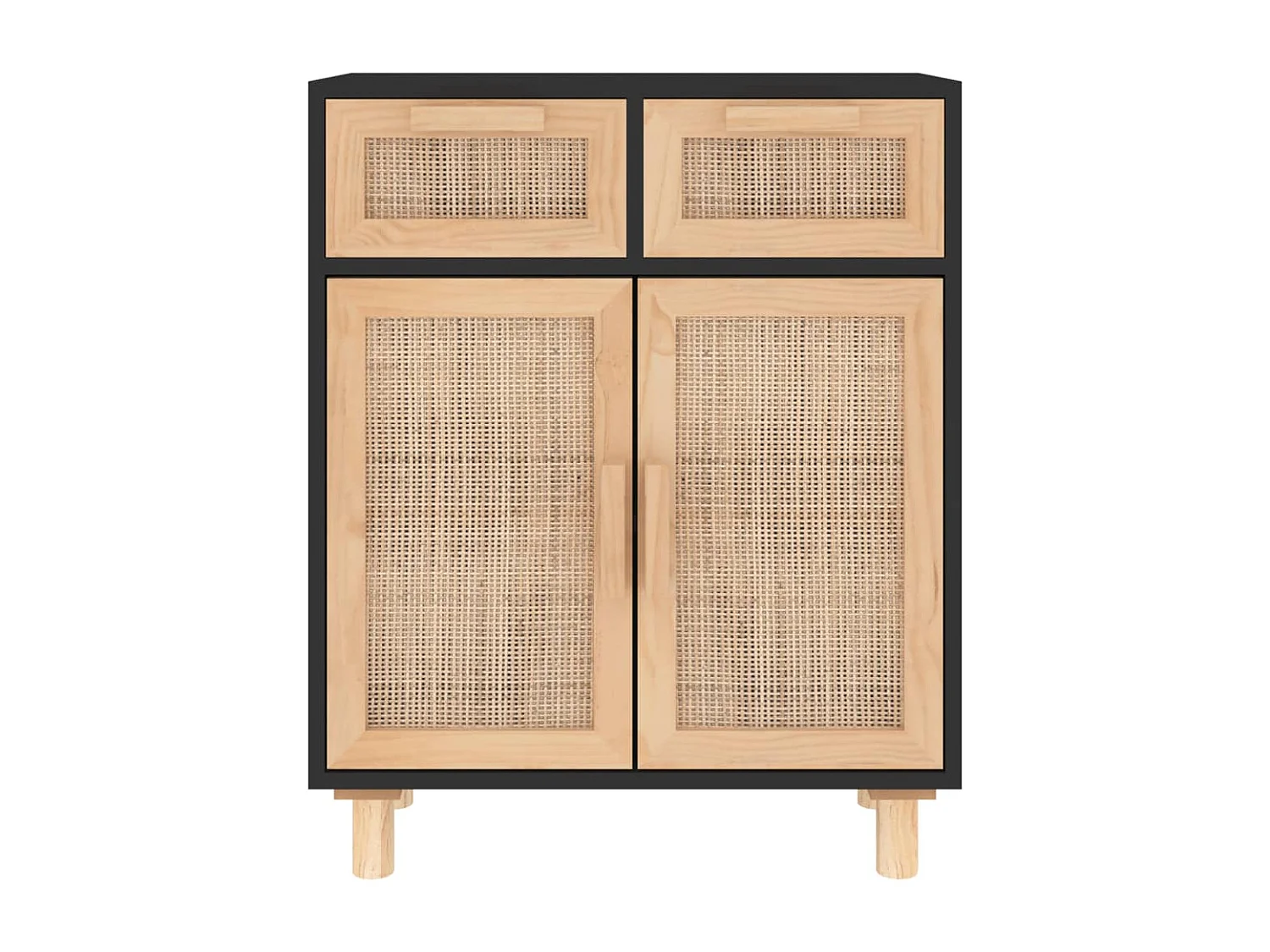 Dressoir 60x30x75 cm massief grenen hout en rattan zwart