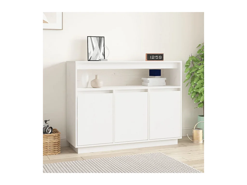 Buffet Blanc 104,5x34x80 cm Bois massif de pin
