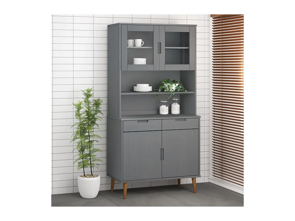 Opzetkast MOLDE 90x35x100 cm massief grenenhout grijs