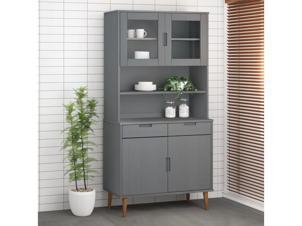 Piano Credenza MOLDE Grigio 90x35x100 cm Legno Massello di Pino