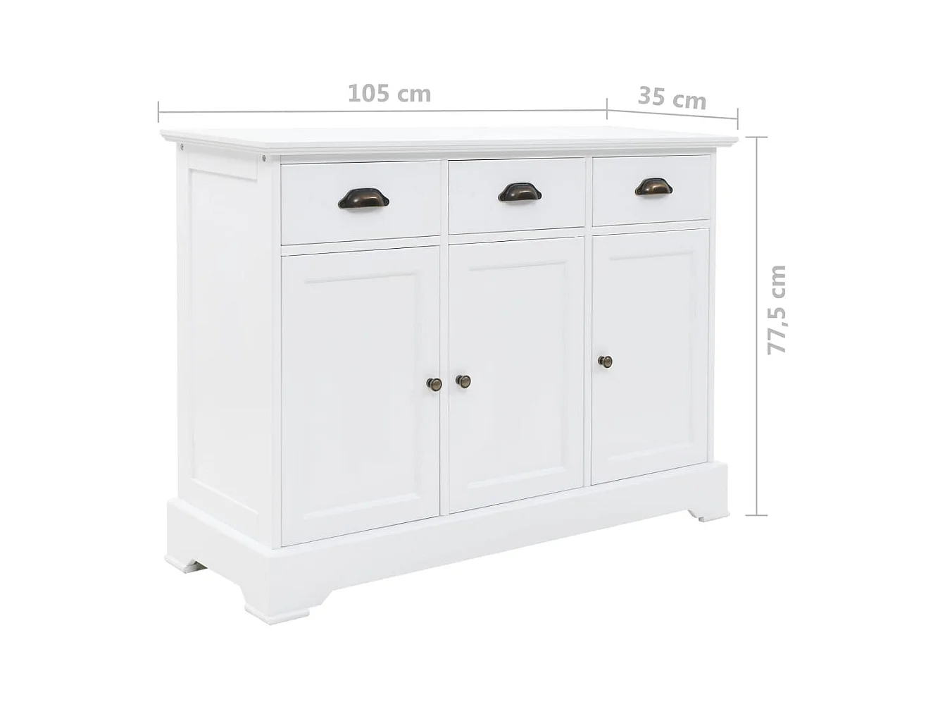 Credenza con 3 Ante in MDF e Legno di Pino 105x35x77,5 cm