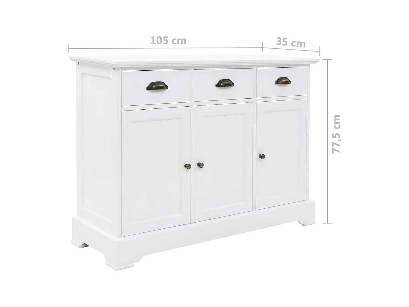 Credenza con 3 Ante in MDF e Legno di Pino 105x35x77,5 cm