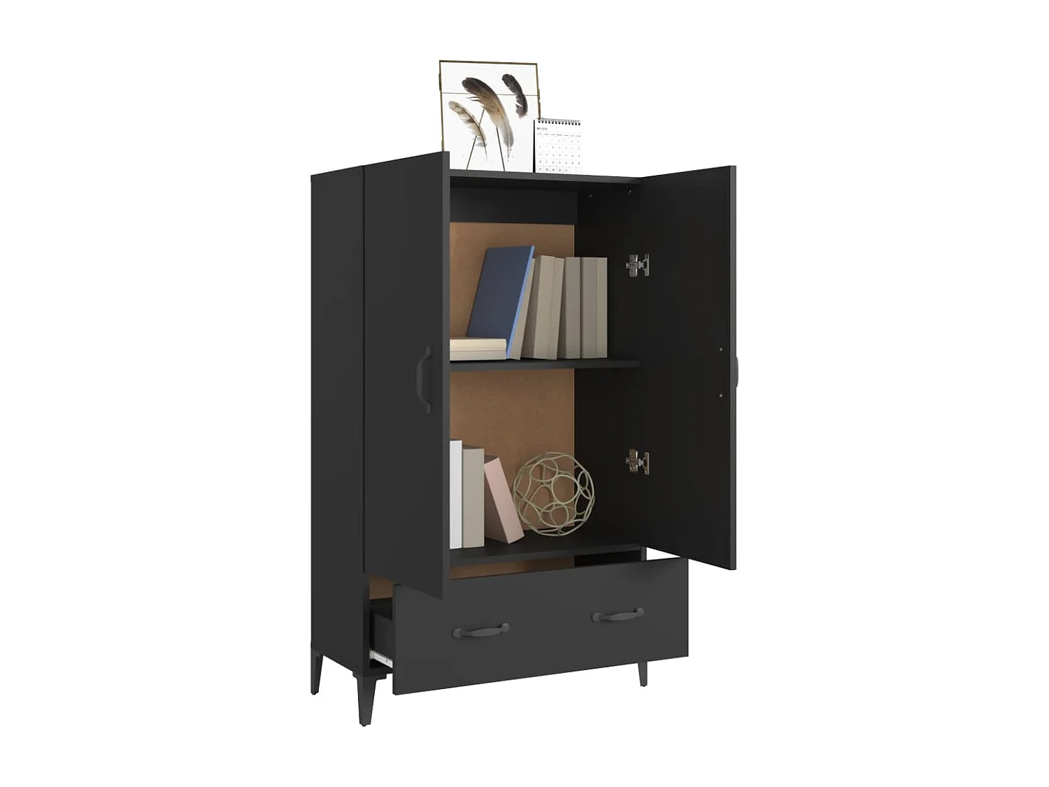 Hoge kast 70x31x115 cm bewerkt hout zwart