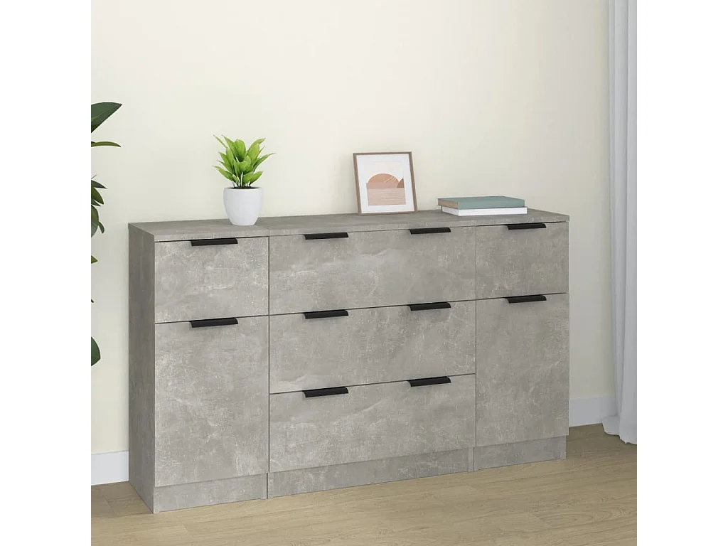 3-delige Dressoirset bewerkt hout betongrijs