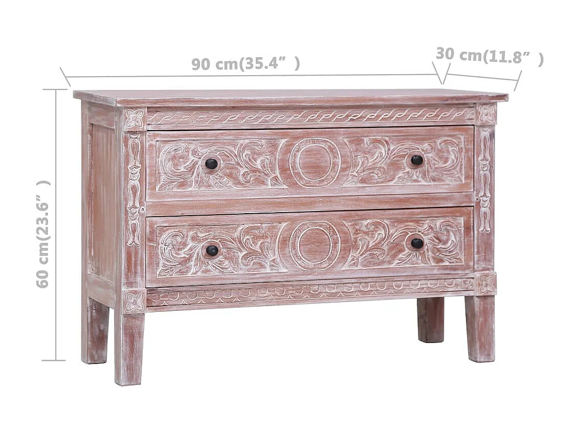 Sideboard mit 2 Schubladen 90 x 30 x 60 cm Massivholz Mahagoni