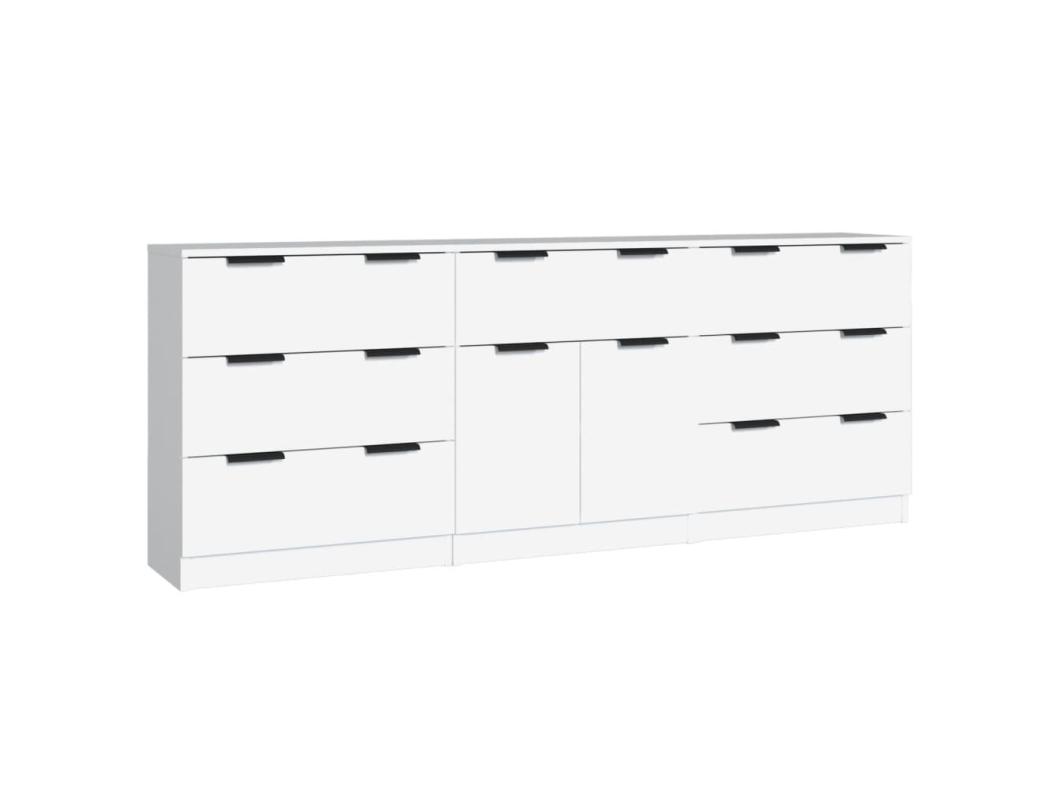 Aparador de 3 piezas madera contrachapada blanco