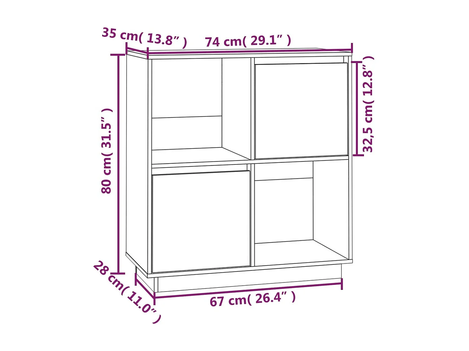Dressoir 74x35x80 cm massief grenenhout honingbruin