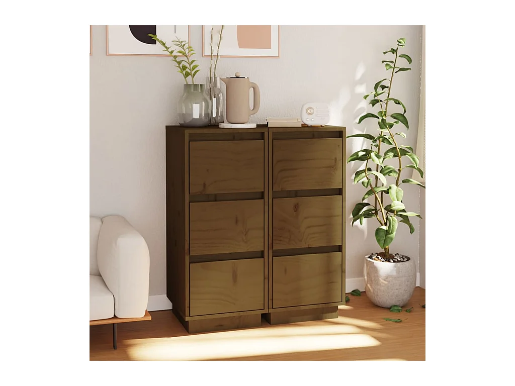 Sideboards 2 Stk. Honigbraun 32x34x75 cm Massivholz Kiefer