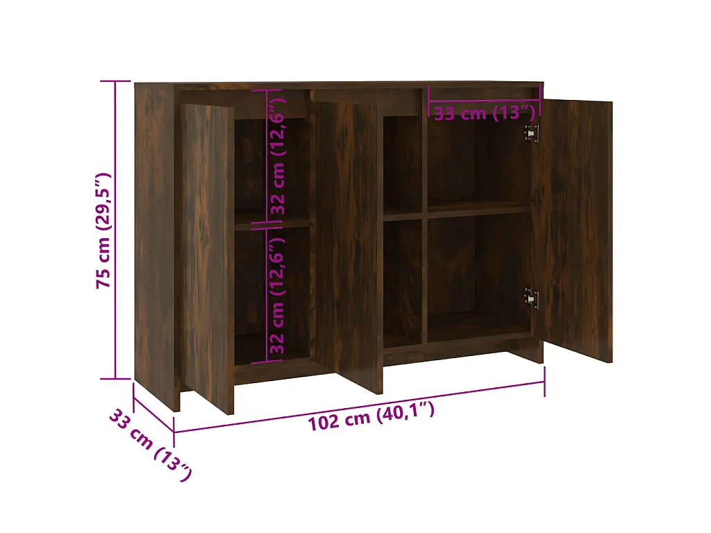 Aparador de madera de ingeniería roble ahumado 102x33x75 cm