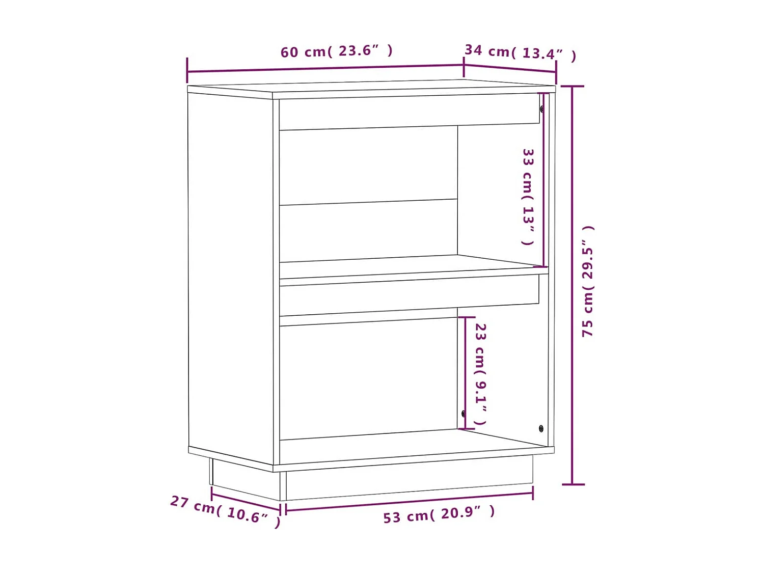 Armoire console Noir 60x34x75 cm Bois de pin solide