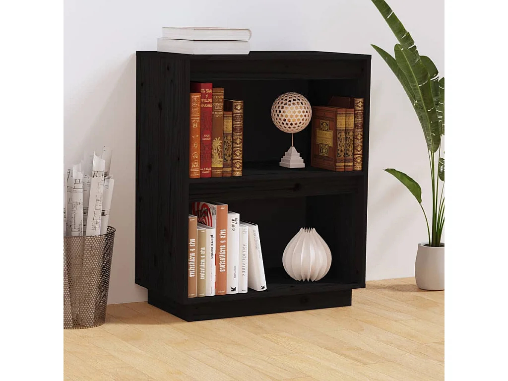 Beistellschrank Schwarz 60x34x75 cm Massivholz Kiefer