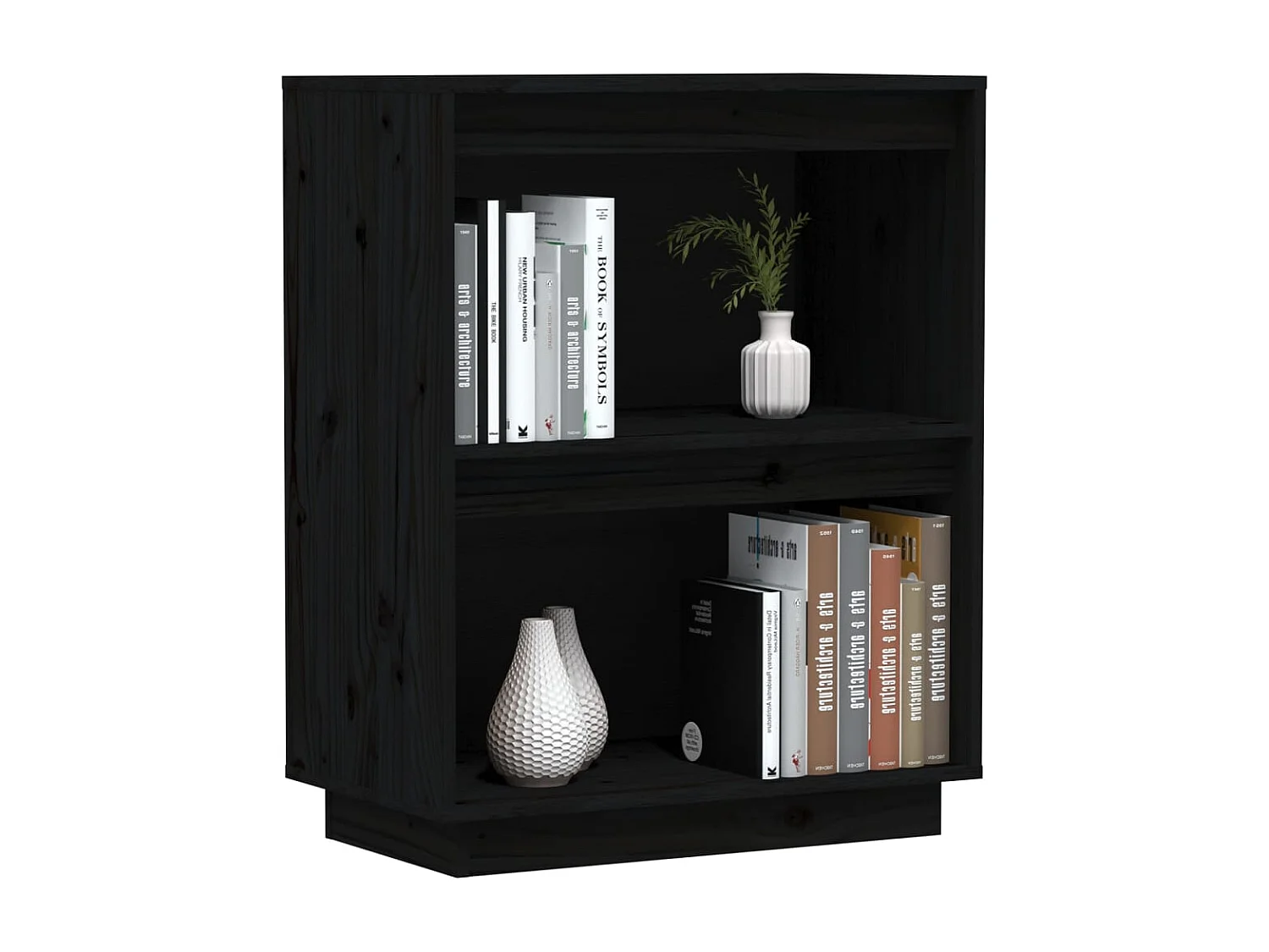 Beistellschrank Schwarz 60x34x75 cm Massivholz Kiefer