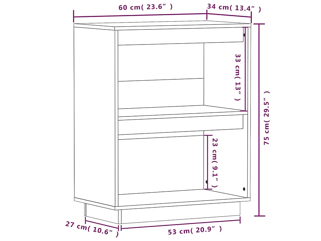 Armoire console Noir 60x34x75 cm Bois de pin solide