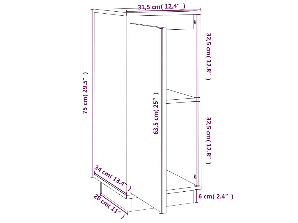 Buffet Blanc 31,5x34x75 cm Bois massif de pin