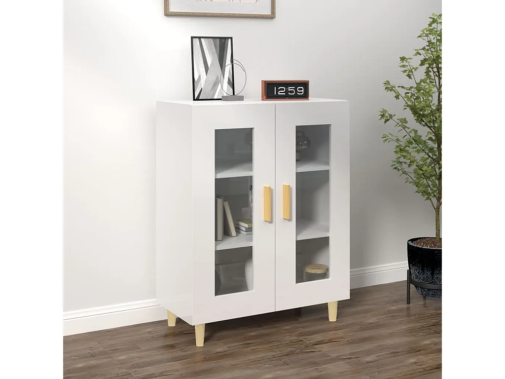 Buffet Blanc brillant 69,5x34x90 cm Bois d'ingénierie